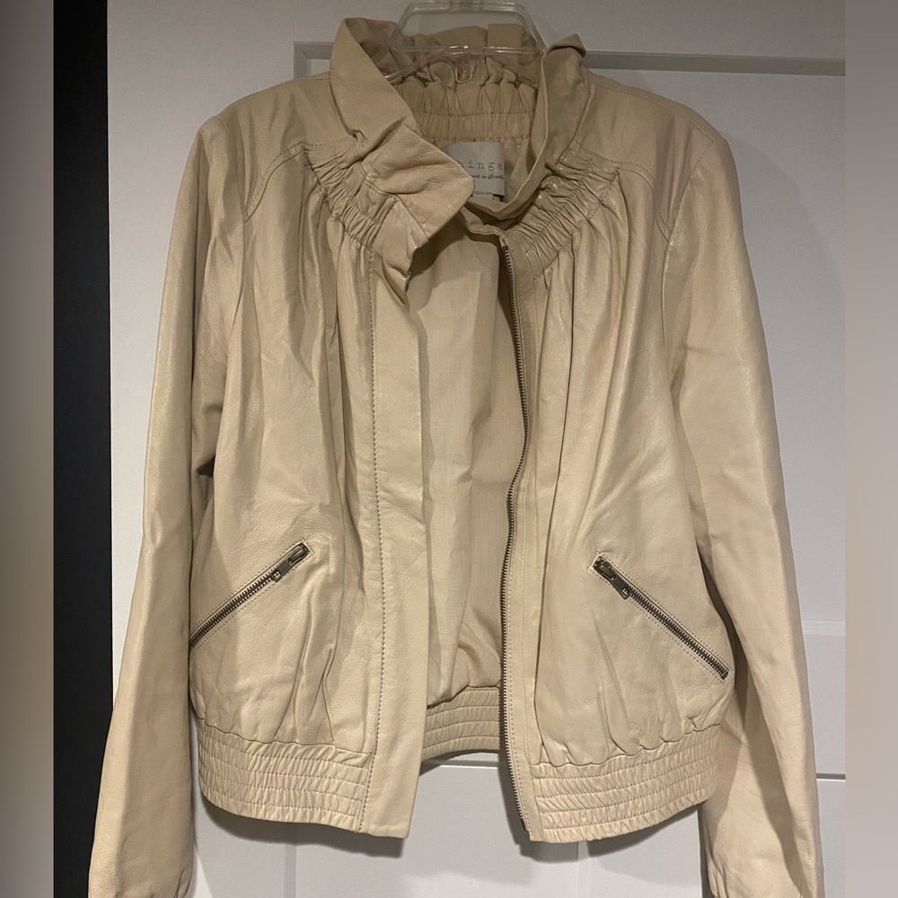 Hinge Leather Jacket, Cream Colored - image 1
